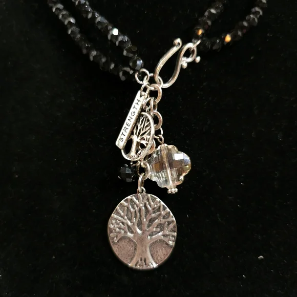 New Tree Of Life Strength Charms Black Beaded Necklace Front Hook Clasp - Picture 3 of 4